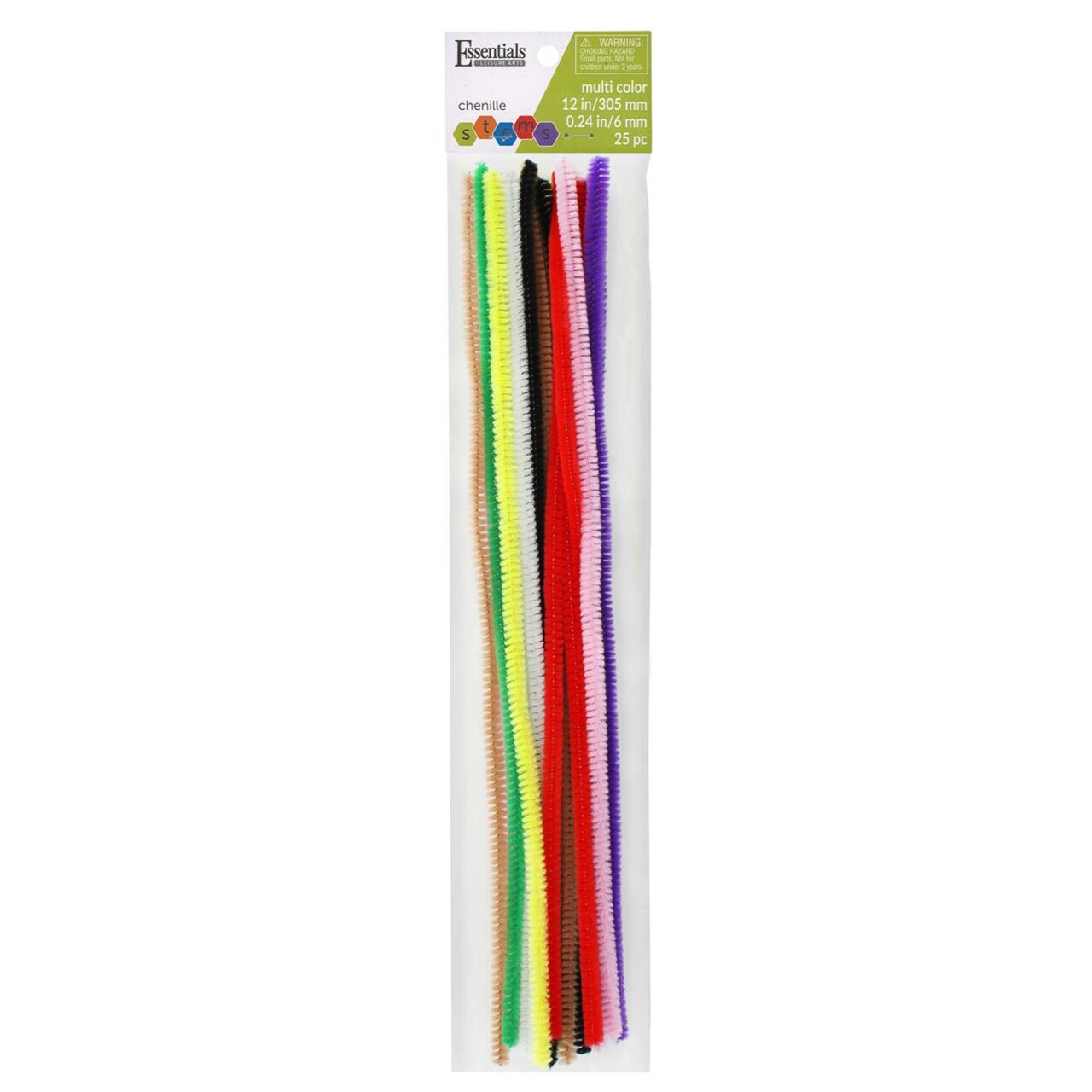 Essentials By Leisure Arts Chenille Stems Multi, 12 Inch 6mm, Bendable Craft Pipe Cleaners for DIY Projects, Dolls, Animals, Ornaments, and Decorations, 25 Pack